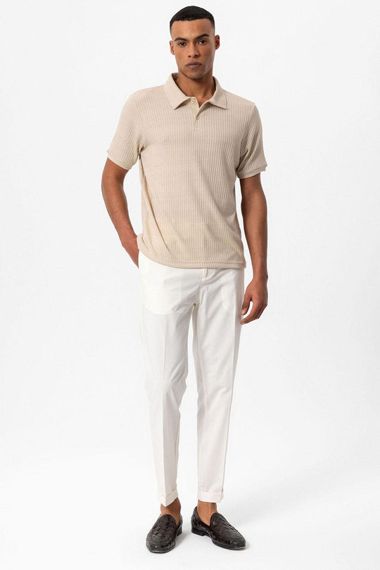 Men's Beige Slim Fit Polo Collar T-Shirt - Wessi
