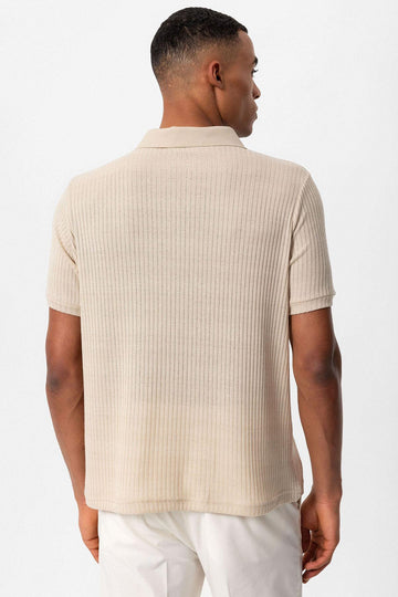 Men's Beige Slim Fit Polo Collar T-Shirt - Wessi