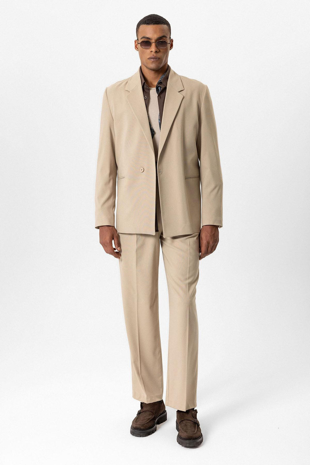 Beige Giacca Blazer Relaxed a Unico Bottone per Uomo - Wessi