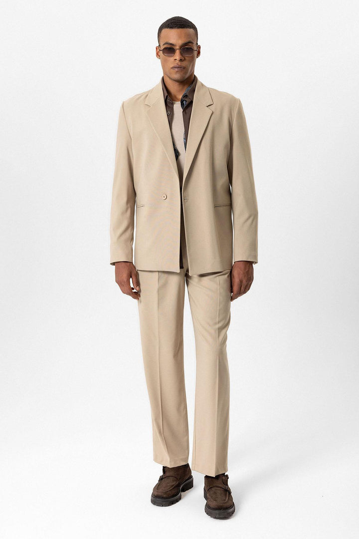 Beige Giacca Blazer Relaxed a Unico Bottone per Uomo - Wessi