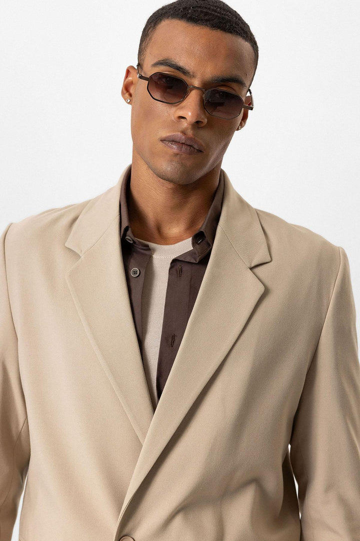 Beige Giacca Blazer Relaxed a Unico Bottone per Uomo - Wessi