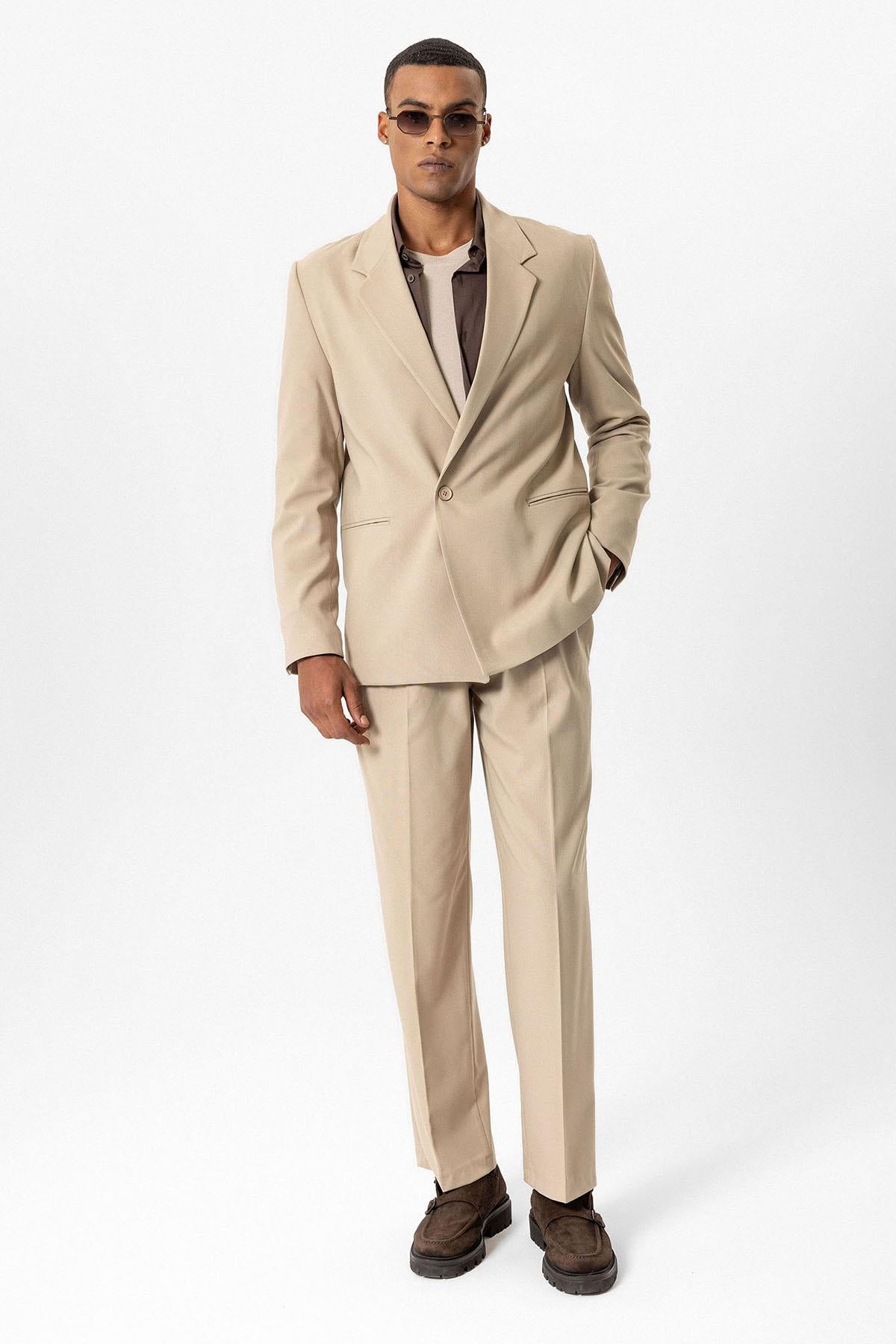 最大12%OFFクーポン Blazer Men's Relaxed Single-Button Beige Jacket Wessi - スーツ