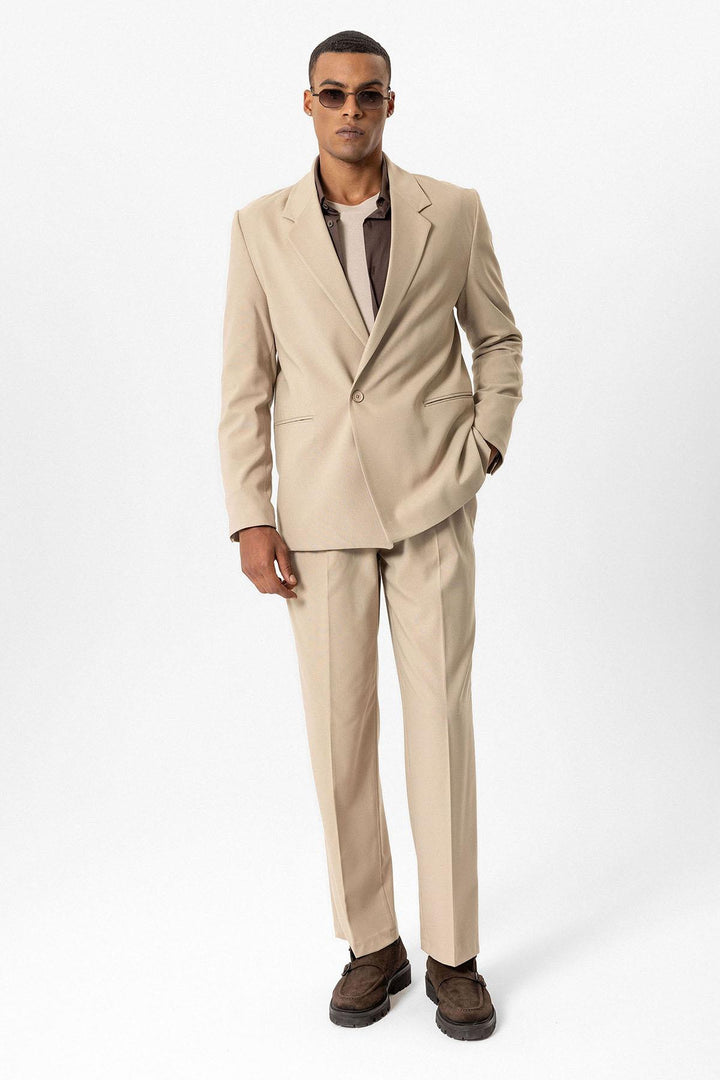 Beige Giacca Blazer Relaxed a Unico Bottone per Uomo - Wessi