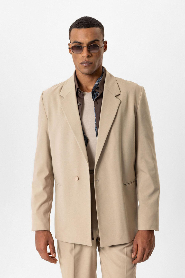 Beige Giacca Blazer Relaxed a Unico Bottone per Uomo - Wessi