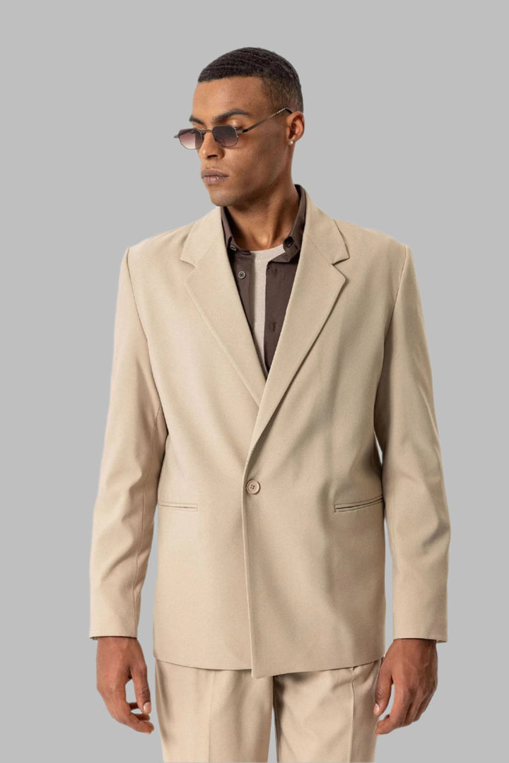 Beige Giacca Blazer Relaxed a Unico Bottone per Uomo - Wessi
