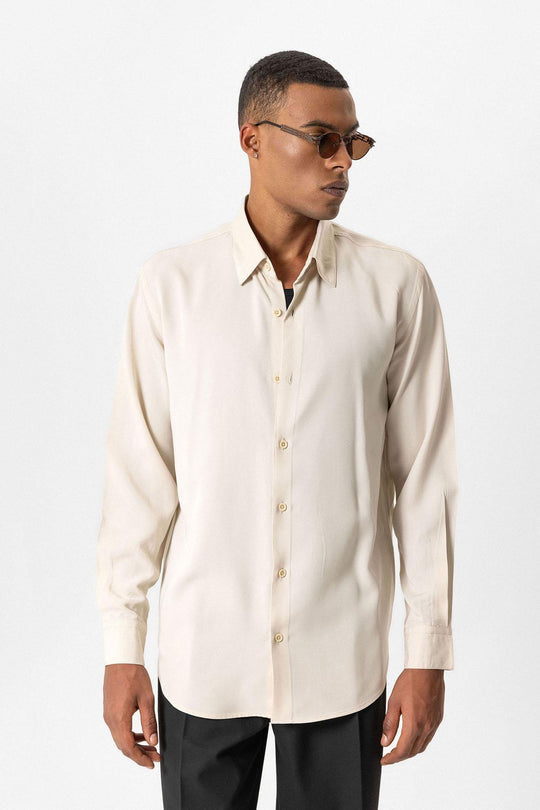 Beige قميص رجالي من قماش تينسل التقني - ويسي