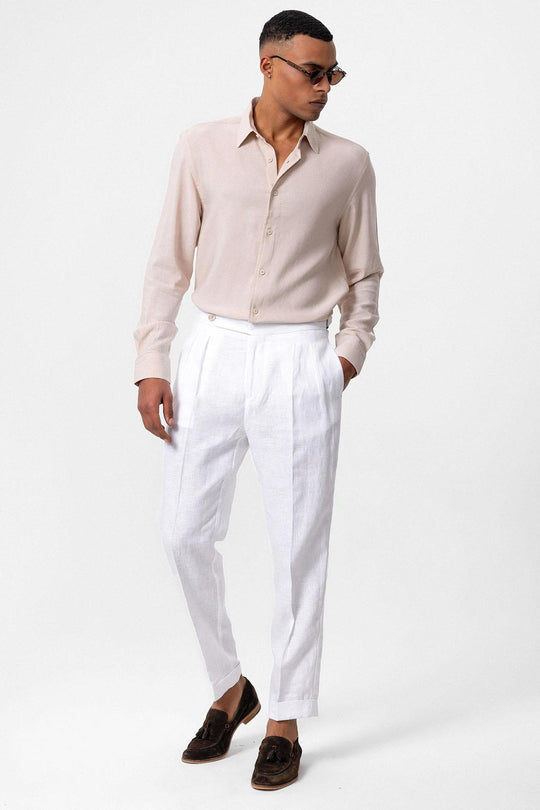Chemise Homme Beige à Manches Longues en Lin - Wessi