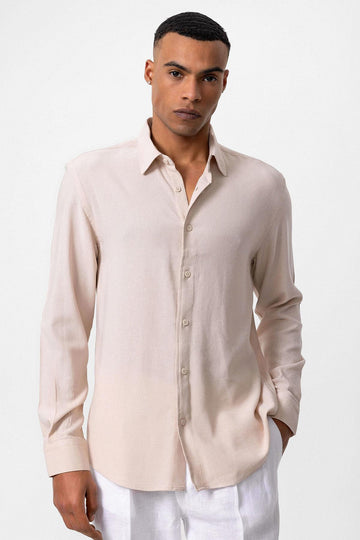 Chemise Homme Beige à Manches Longues en Lin - Wessi