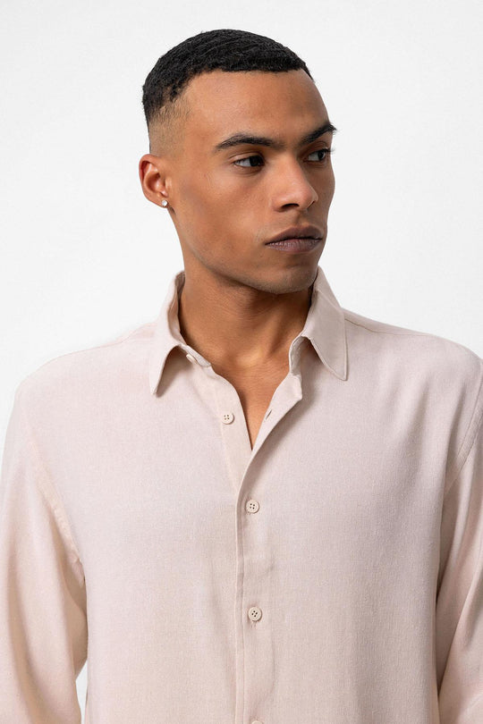 Chemise Homme Beige à Manches Longues en Lin - Wessi