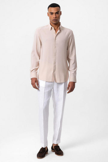 Chemise Homme Beige à Manches Longues en Lin - Wessi
