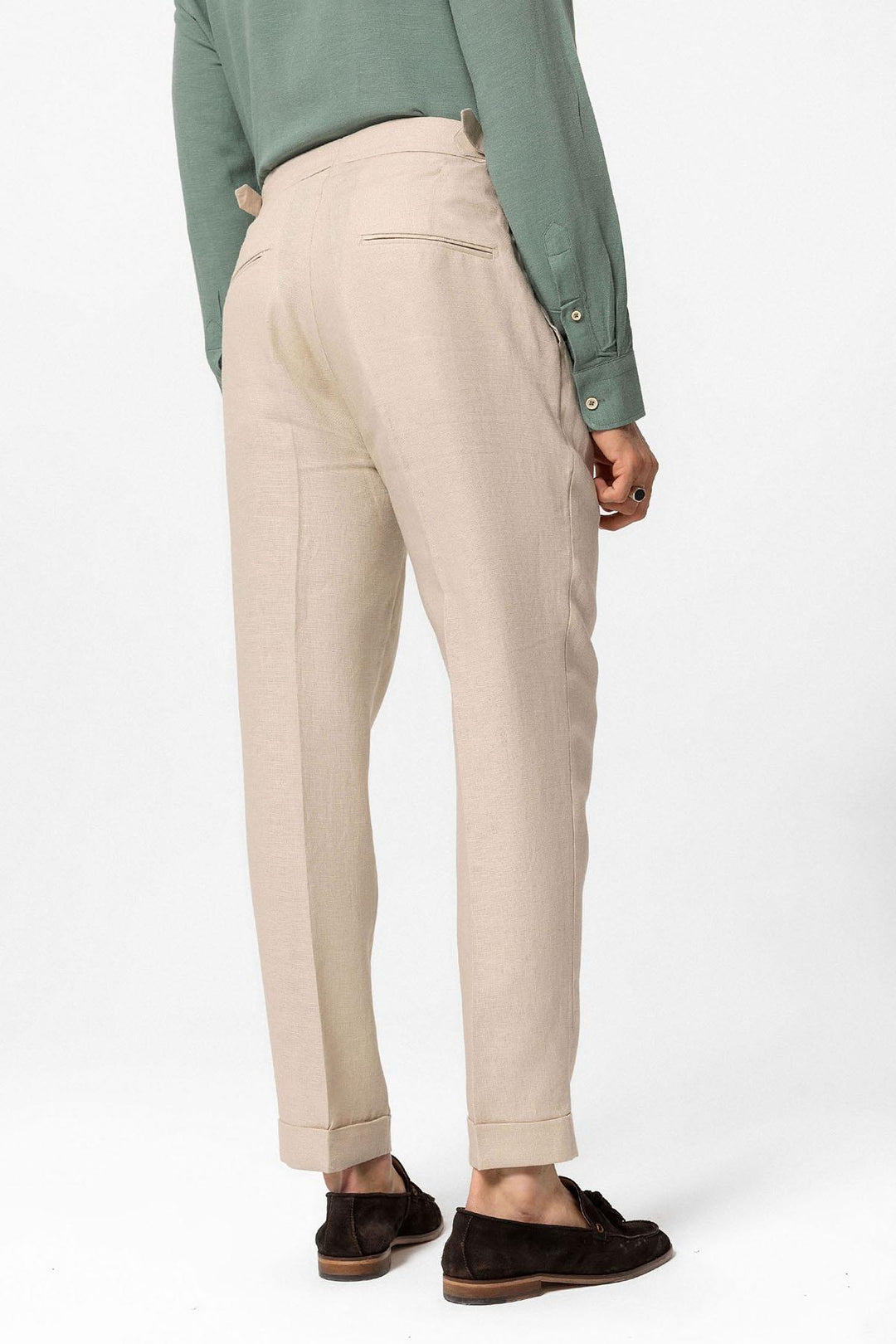Pantaloni a pieghe beige a vita alta da uomo in 100% lino - Wessi