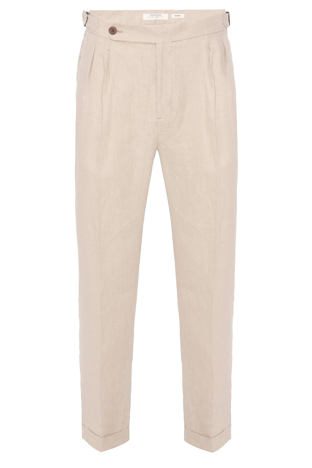 Pantaloni a pieghe beige a vita alta da uomo in 100% lino - Wessi