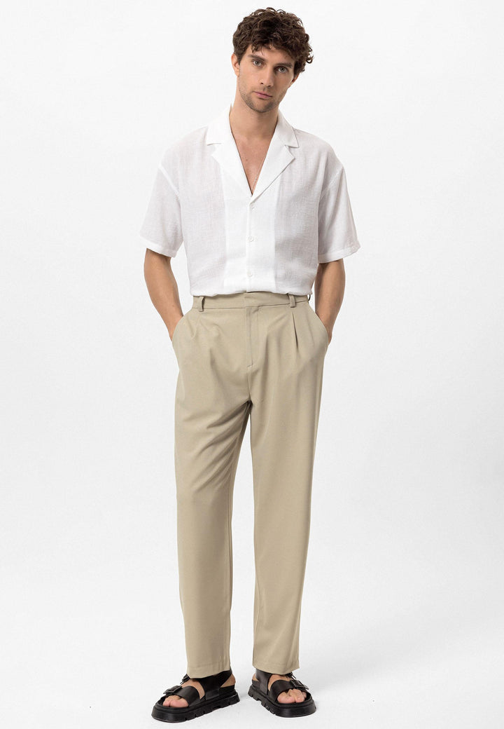 Men's Beige High-Waist Baggy Pants - Wessi