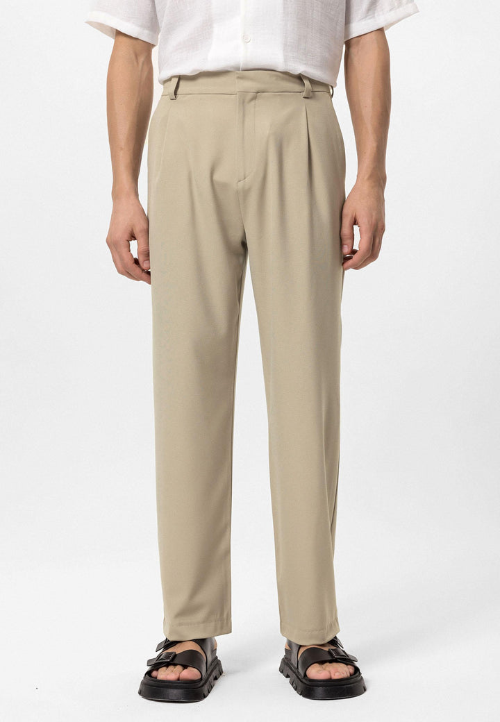 Men's Beige High-Waist Baggy Pants - Wessi