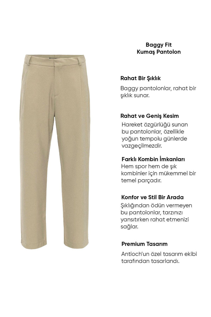 Men's Beige High-Waist Baggy Pants - Wessi