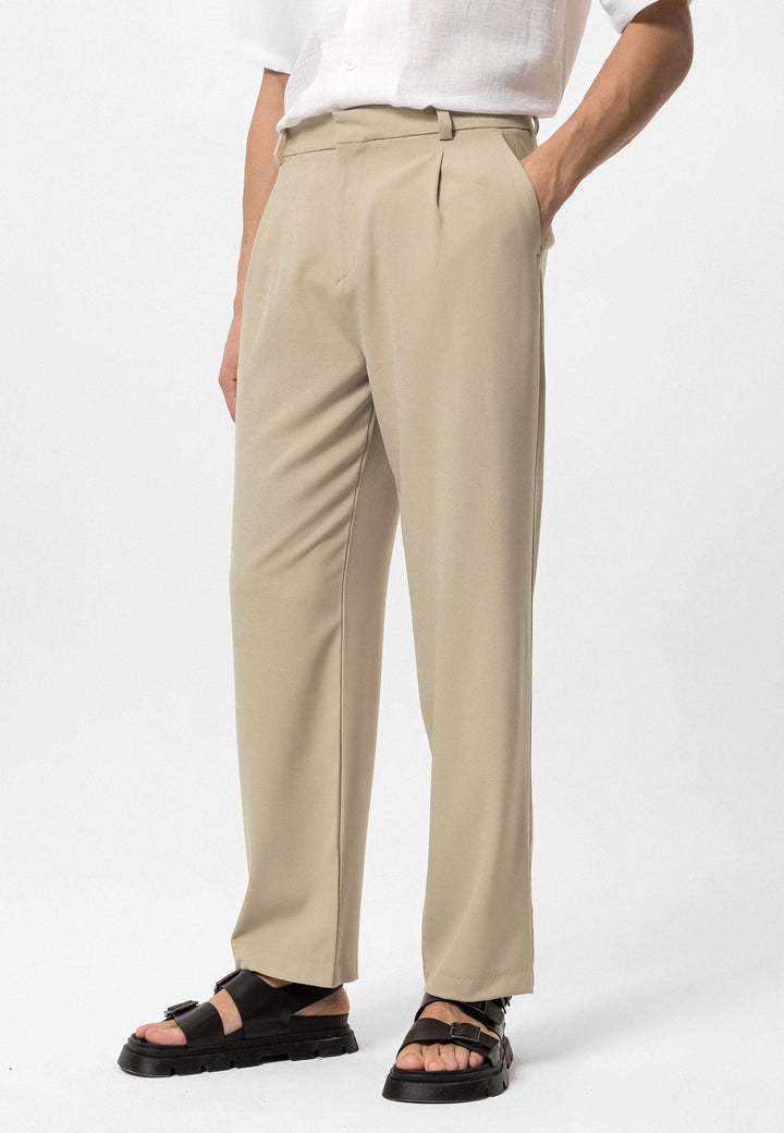 Men's Beige High-Waist Baggy Pants - Wessi