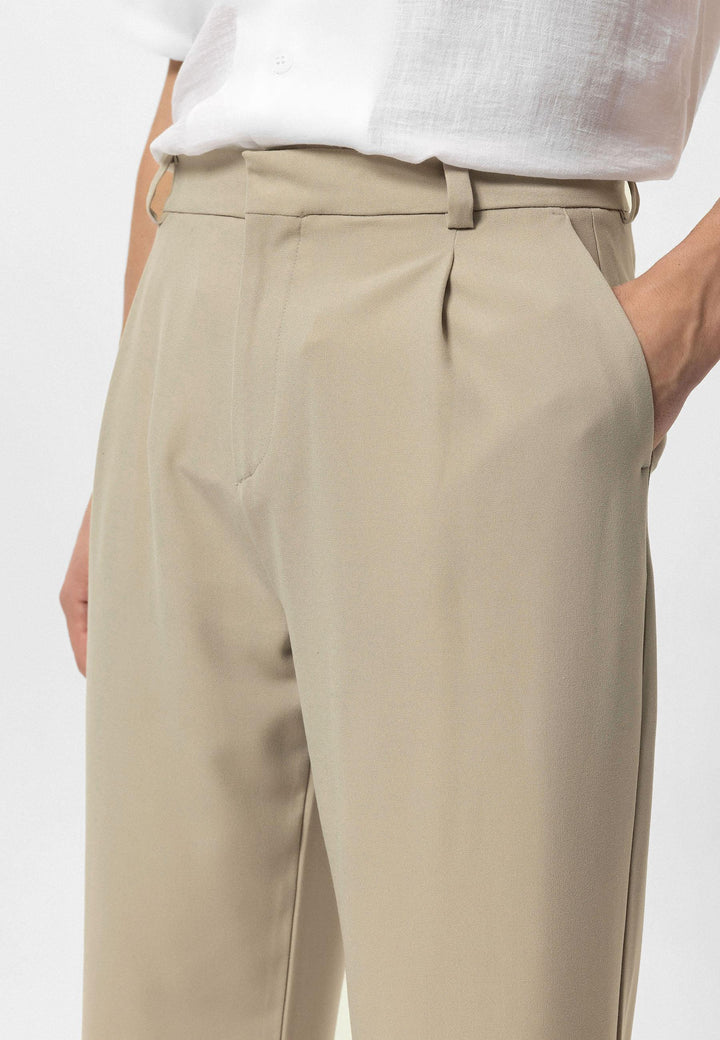 Men's Beige High-Waist Baggy Pants - Wessi