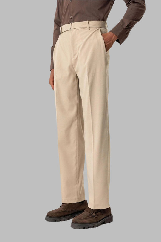 Beige High-Waisted Belted Men's Trousers - Wessi – Wessi