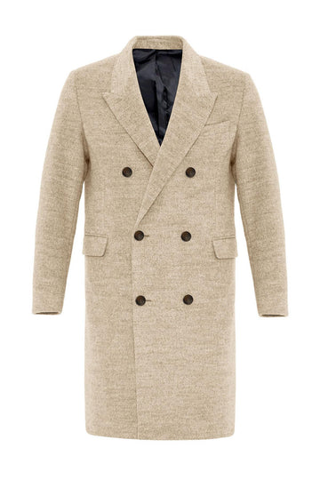 Beige Wool-Blend Double-Breasted Men's Coats - Wessi
