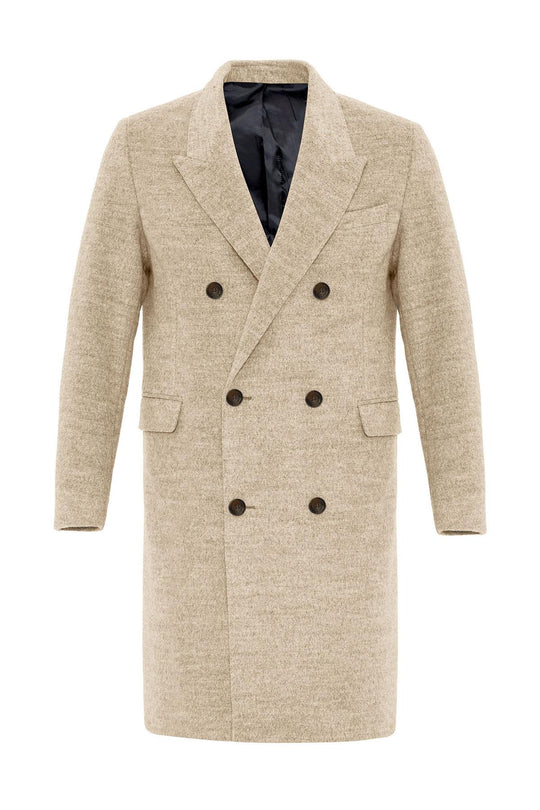 Beige Wool-Blend Double-Breasted Men's Coats - Wessi