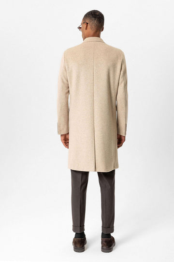 Beige Wool-Blend Double-Breasted Men's Coats - Wessi