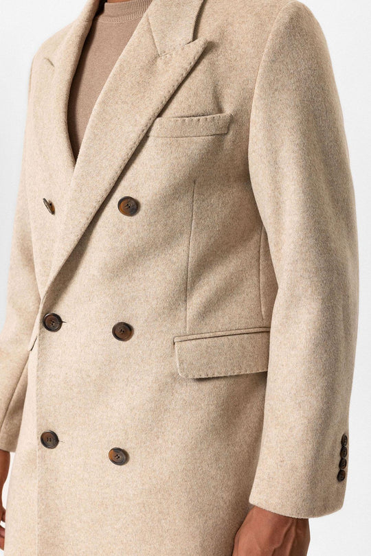 Beige Wool-Blend Double-Breasted Men's Coats - Wessi