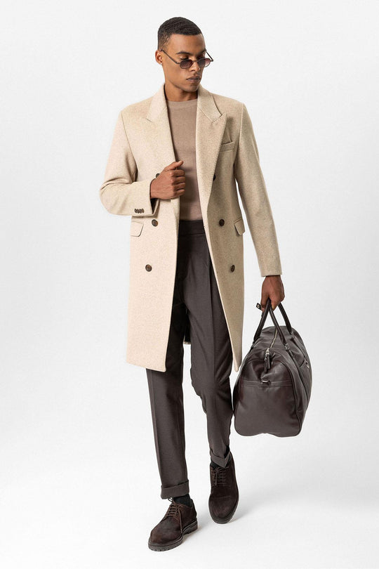 Beige Wool-Blend Double-Breasted Men's Coats - Wessi Wessi - Discover Diversity Beige Wool-Blend Double-Breasted Men's Coats - Wessi Wessi - Discover Diversity