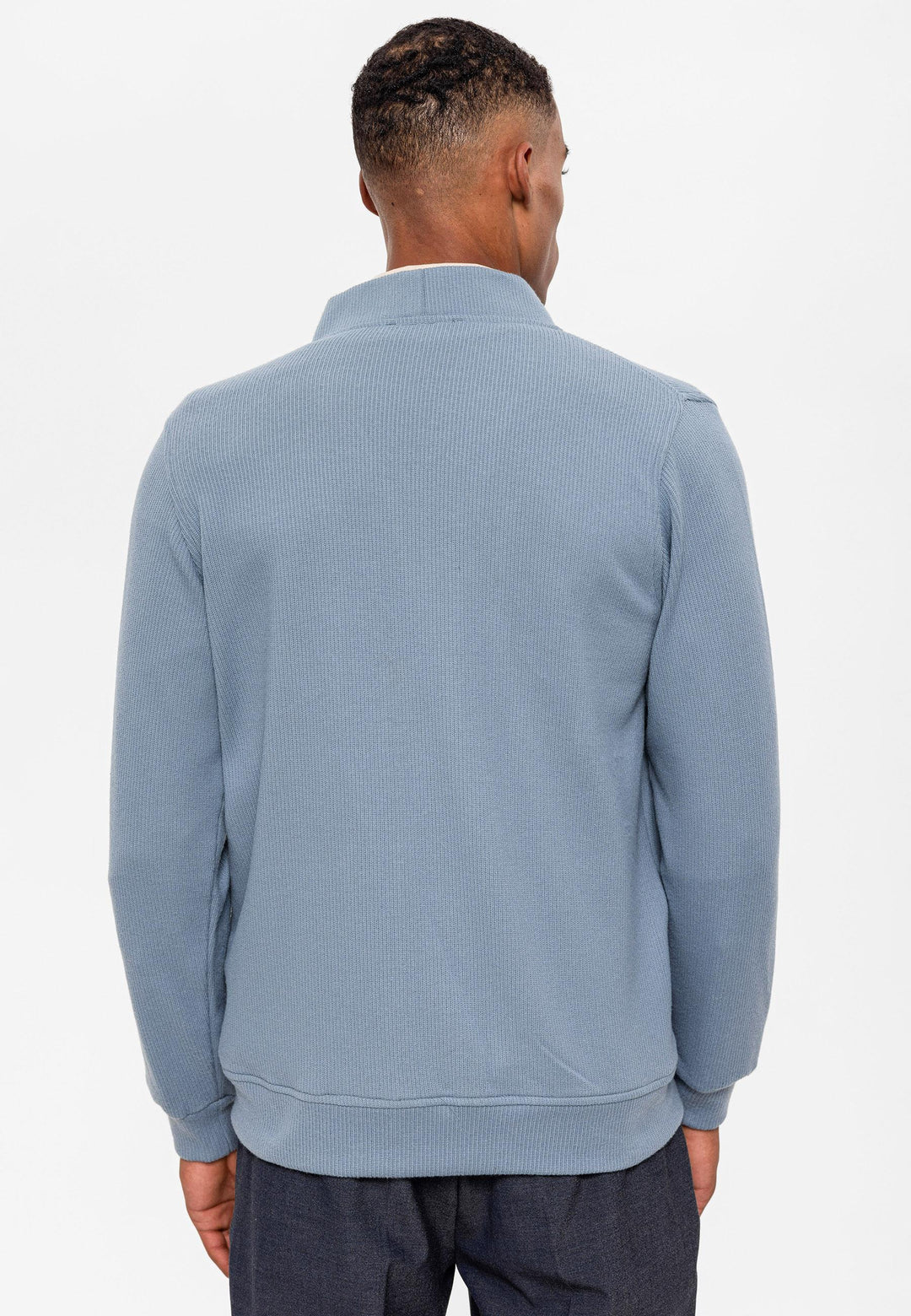 Men's Baby Blue V-Neck  Cardigan with Waist Elastic - Wessi