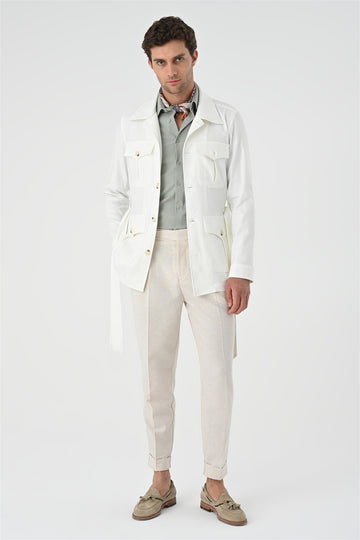 Abrigo de lino de temporada con cinturón en color crudo para hombre - Wessi