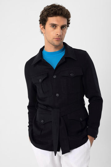 Abrigo de lino de temporada con cinturón negro para hombre - Wessi