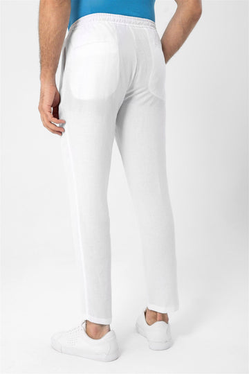 Men's White Elastic Waist  Trousers - Wessi
