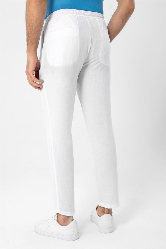 Men's White Elastic Waist  Trousers - Wessi