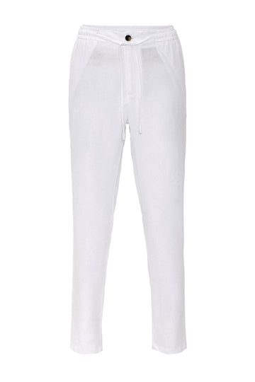 Men's White Elastic Waist  Trousers - Wessi