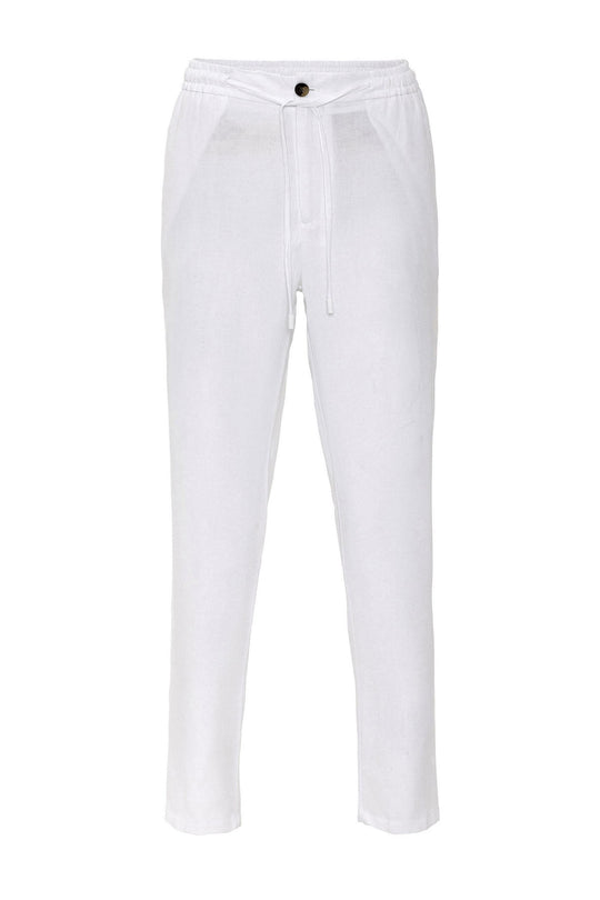 Men's White Elastic Waist  Trousers - Wessi