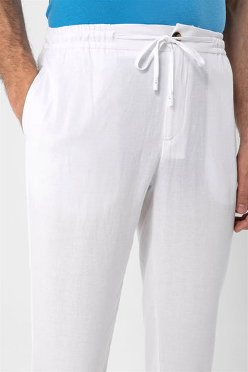 Men's White Elastic Waist  Trousers - Wessi