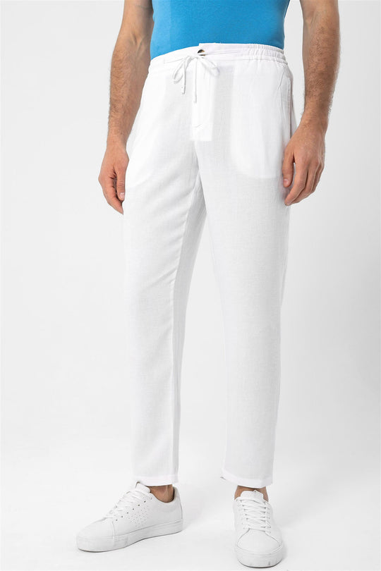 Men's White Elastic Waist  Trousers - Wessi