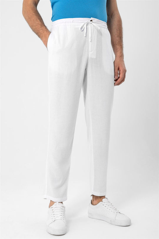 Men's White Elastic Waist  Trousers - Wessi