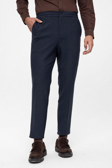 Pantalon Homme Bleu Marine Regular Fit à Taille Élastique - Wessi