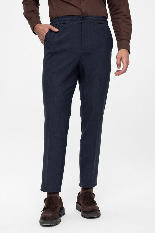 Pantalon Homme Bleu Marine Regular Fit à Taille Élastique - Wessi
