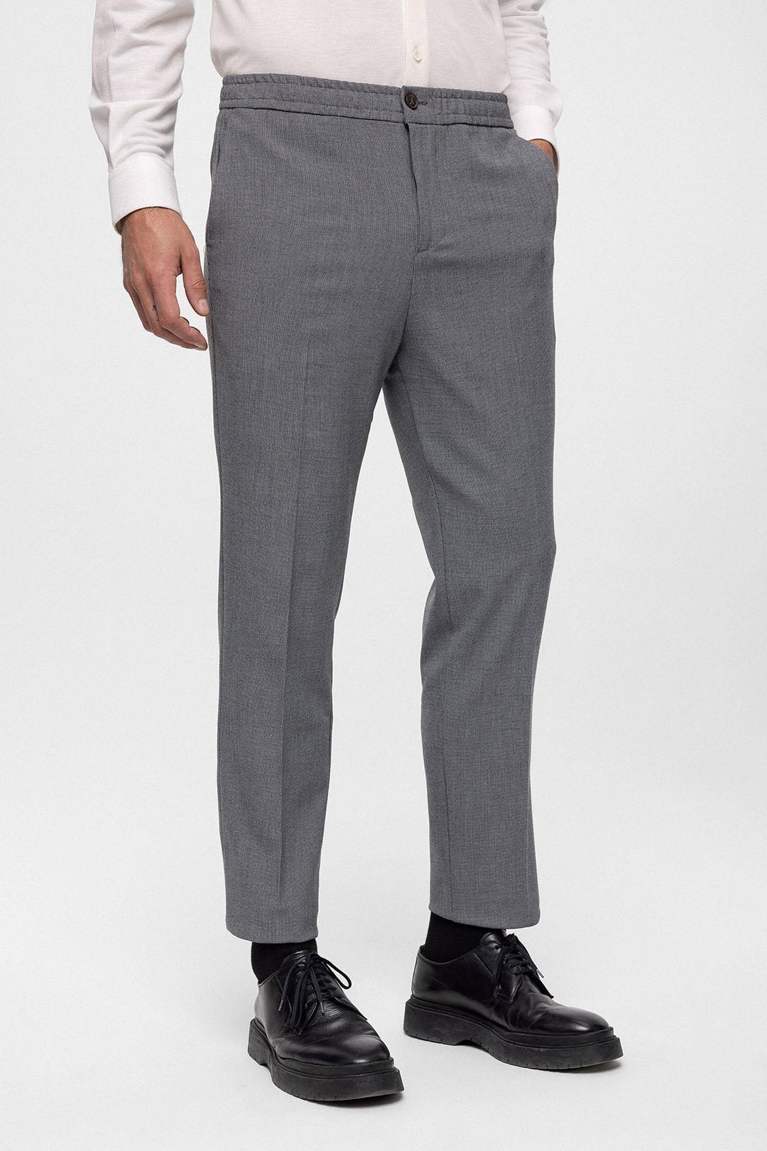 Men's Grey Regular Fit  Trousers with Elastic Waist - Wessi