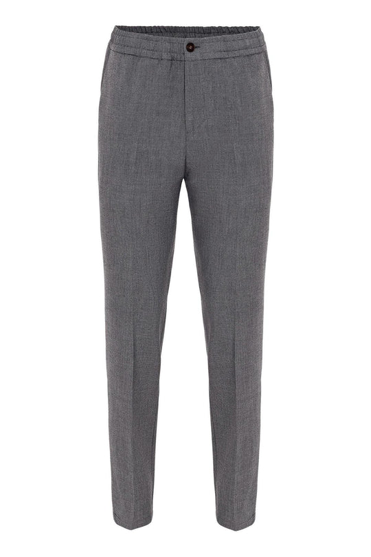 Men's Grey Regular Fit  Trousers with Elastic Waist - Wessi