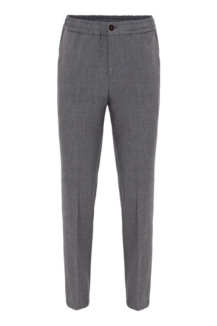Men's Grey Regular Fit  Trousers with Elastic Waist - Wessi