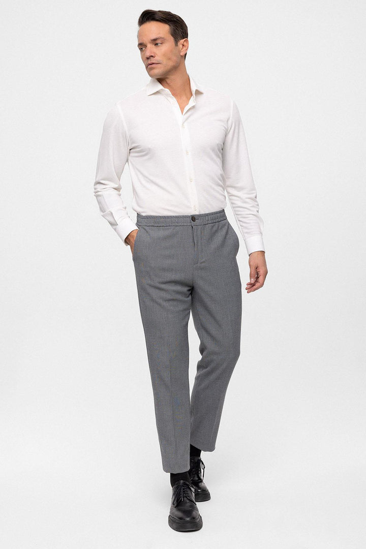 Men's Grey Regular Fit  Trousers with Elastic Waist - Wessi