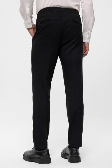 Men's Black Regular Fit  Trousers with Elastic Waist - Wessi
