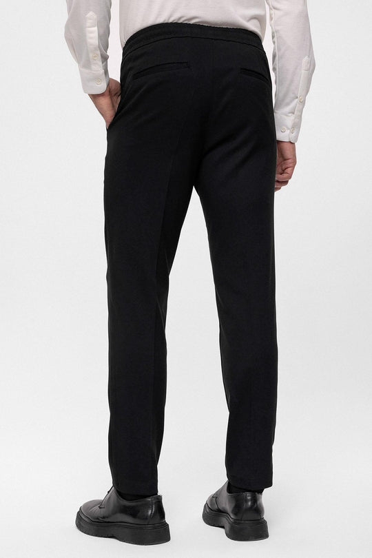 Men's Black Regular Fit  Trousers with Elastic Waist - Wessi