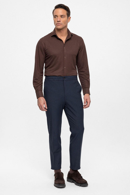 Pantalon Homme Bleu Marine Regular Fit à Taille Élastique - Wessi