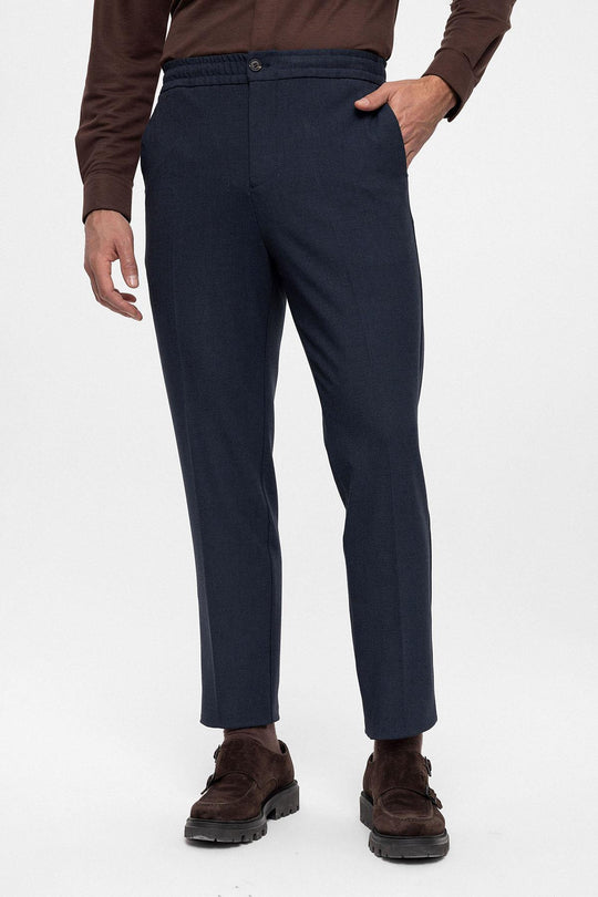 Pantalon Homme Bleu Marine Regular Fit à Taille Élastique - Wessi