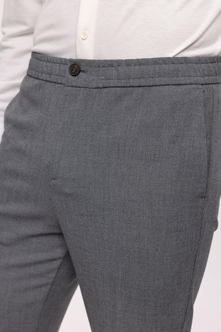 Men's Grey Regular Fit  Trousers with Elastic Waist - Wessi