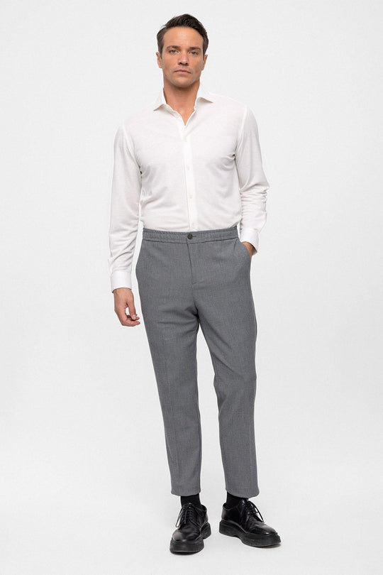 Men's Grey Regular Fit  Trousers with Elastic Waist - Wessi