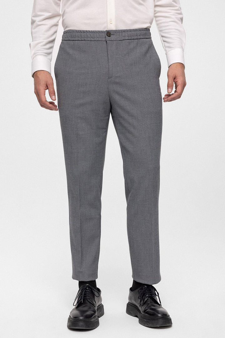 Men's Grey Regular Fit  Trousers with Elastic Waist - Wessi